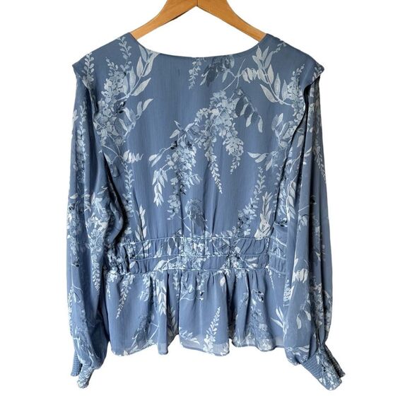 WHBM Blouse Womens Size Large Multicolor Peplum Floral VNeck Romantic - Picture 2 of 5